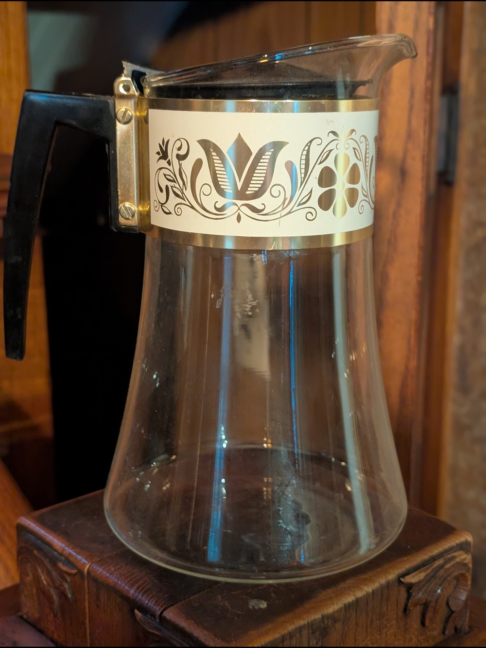 Vintage David Douglas Coffee Carafe, Flameproof Glass, Gold Motif, MCM Kitchen